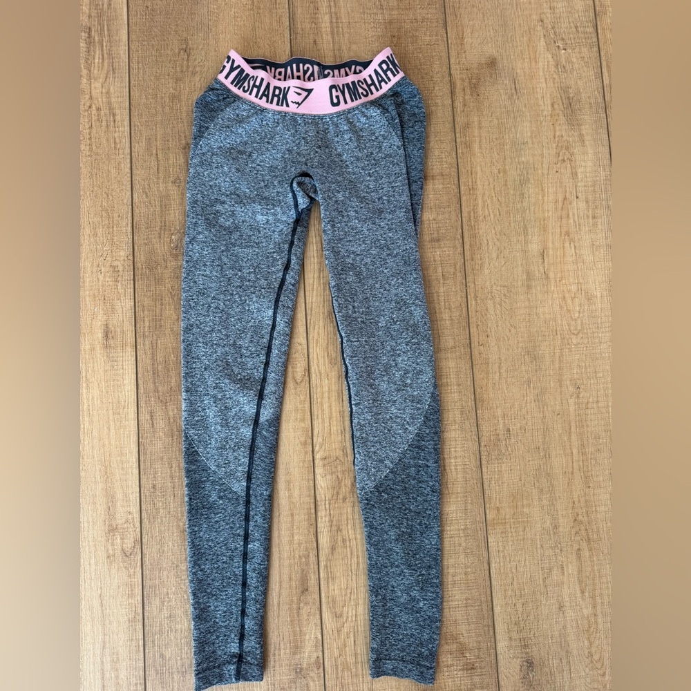 Gymshark Flex Seamless Leggings Grey Marl Pink Waistband High Waisted Women’s Sm